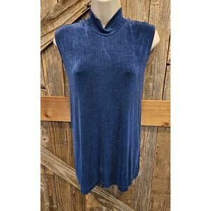 Jacket re-quired blue Acetate sleevless XL layering top shirt blouse ^